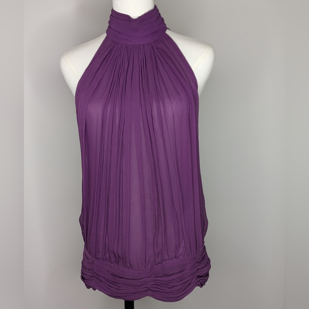 Alvin Valley 100% Silk vintage Womens Draped Ruched Blouse Top Size 4 Purple
